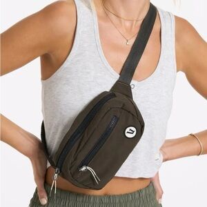 Vuori Hip Belt Bag Pack Army Brown Green Adjustable Crossbody Purse Zip Pockets